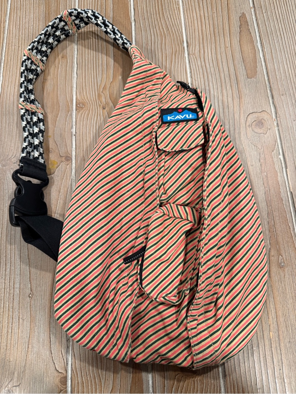 KAVU Men's Rope Sling Bag in Red/Green Stripes